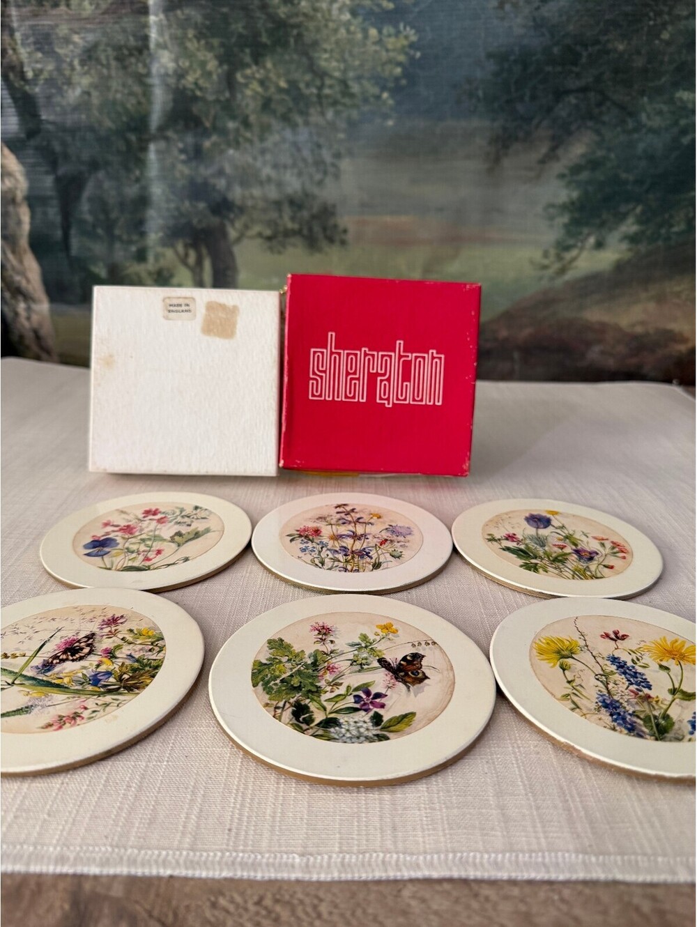 Vintage Sheraton Floral Coasters Set of 6 with Original Box